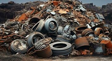 ai généré pile de rouillé les métaux, metall usine photo