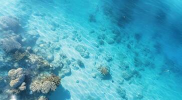 ai généré tropical bleu mer scène, bleu l'eau dans le mer, tropical océan, océanique scène photo