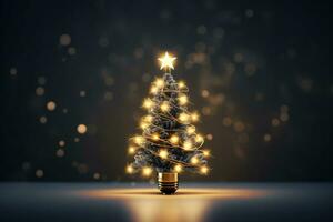 ai généré Noël arbre fabriqué de ampoule et lumière La technologie concept photo