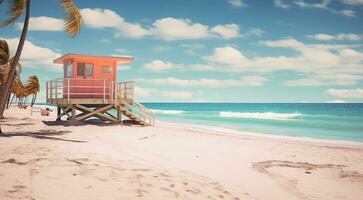 ai généré Miami plage scène, Miami rue avec palmiers, paumes dans le Miami photo