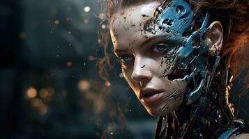ai concept. artificiel intelligence technologie. futuriste femelle Android, robot. ai généré photo