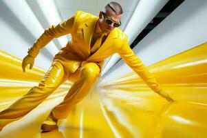 ai généré imperméable homme portant Jaune latex. produire ai photo