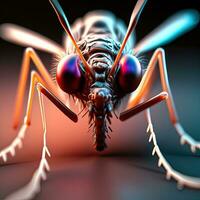 ai généré 3d le rendu de une moustique sur une noir arrière-plan, numérique art photo