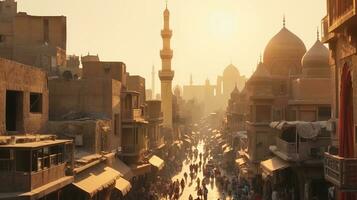 panoramique vue de Caire vieux étroit génératif ai photo