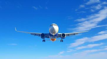 ai généré avion dans le bleu ciel, avion dans le ciel, en volant avion dans le air, fermer de une avion photo