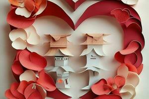 ai généré mignonne l'amour papier Couper style romantique paysage. valentines journée. de la mère journée anniversaire. pro photo