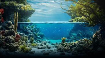 ai généré Haut vue de le mer, océanique voir, corail bleu l'eau photo