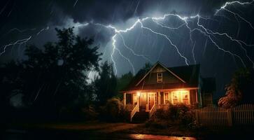 ai généré foudre dans le ciel, foudre dans le nuit, fantastique foudre scène dans le nuit, orageux jour, foudre arrière-plan, orage dans le foncé photo