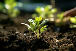 ai généré climat action plantation une Nouveau arbre à combat et atténuer climat changement ai généré photo