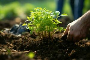 ai généré environnement intendance une arbre étant planté à contribuer à climat changement atténuation ai généré photo