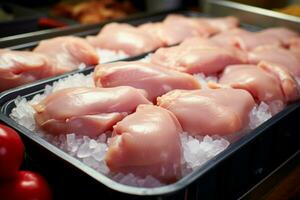 ai généré poulet Viande production processus de ferme à En traitement ai généré photo