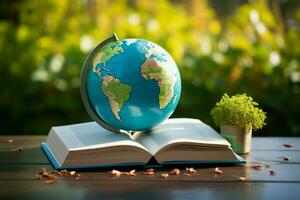 ai généré globe et livres une symbole de global connaissance et éducation ai généré photo