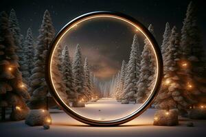 ai généré élégamment conçu 3d cercle Cadre Contexte parfait pour joyeux Noël et content Nouveau année ai généré photo