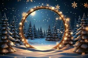 ai généré 3d cercle Cadre une magnifique toile de fond à célébrer joyeux Noël et content Nouveau année ai généré photo