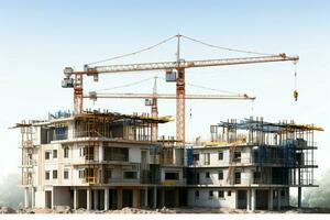 ai généré construction dans concentrer bâtiment en dessous de construction isolé sur une blanc Contexte ai généré photo