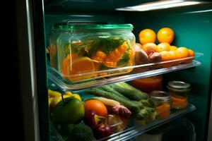 ai généré Frais de le frigo prise en dehors une nourriture récipient pour une délicieux traiter ai généré photo