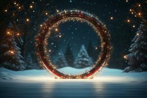 ai généré 3d cercle Cadre une magnifique toile de fond à célébrer joyeux Noël et content Nouveau année ai généré photo