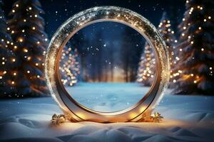 ai généré 3d cercle Cadre une magnifique toile de fond à célébrer joyeux Noël et content Nouveau année ai généré photo