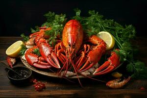 ai généré indulgent cuit Homard Fruit de mer. produire ai photo