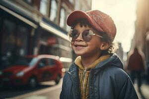 ai généré cool enfant en jouant Extérieur. produire ai photo