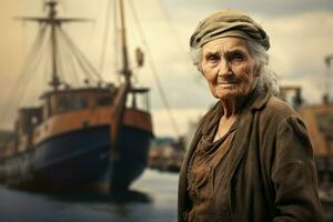 ai généré historique femme mer port. produire ai photo