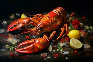 ai généré sarriette cuit Homard Fruit de mer. produire ai photo