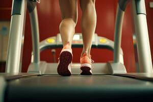 ai généré rapide bouge toi jambes sur tapis roulant. produire ai photo