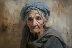 ai généré artistique Toile inachevé peindre vieux femme travail. produire ai photo