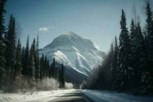 ai généré neigeux Montagne des bois voir. produire ai photo