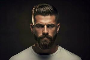 ai généré brillant la Coupe de cheveux soigné barbe. produire ai photo