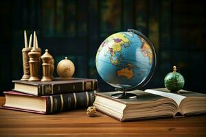 ai généré globe et livres une symbole de global connaissance et éducation ai généré photo