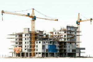 ai généré bâtiment évolution en dessous de construction structure isolé contre une nettoyer blanc Contexte ai généré photo