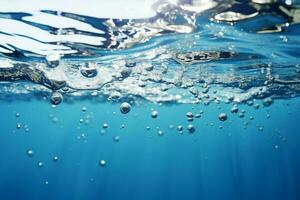ai généré apaisant bleu l'eau Contexte avec bulles et brillant l'eau surface photo