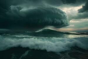 ai généré le parfait champignon nuage orage plus de le mer. neural réseau ai généré photo