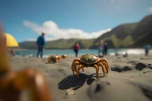 ai généré fermer de une Crabe sans pour autant griffe sur le rivage dans le Matin. neural réseau ai généré photo