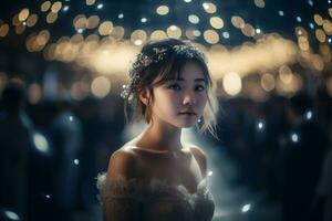 ai généré portrait de une mignonne Jeune asiatique la mariée. neural réseau ai généré photo