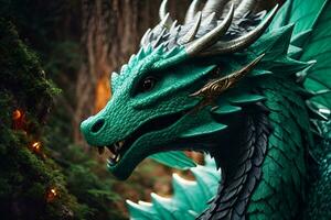 ai généré une proche en haut de une statue de une dragon photo