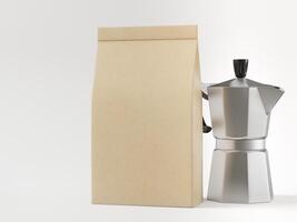 sac en papier à café avec bouilloire d'eau chaude photo