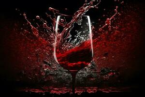 ai généré verre avec éclaboussure de rouge du vin sur noir Contexte. neural réseau généré art photo