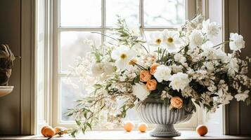 ai généré floral arrangement avec hiver, l'automne ou de bonne heure printemps botanique les plantes et fleurs photo