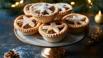 ai généré traditionnel Anglais hacher tartes pour Noël photo