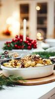 ai généré hiver vacances repas pour dîner fête menu, principale cours de fête plat pour Noël, famille événement, Nouveau année et vacances, Anglais pays nourriture recette photo