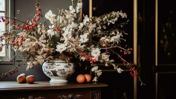 ai généré floral arrangement avec hiver, l'automne ou de bonne heure printemps botanique les plantes et fleurs photo