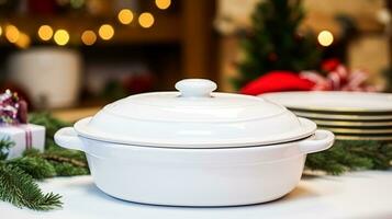 ai généré vaisselle et vaisselle ensemble pour hiver vacances famille dîner, Noël articles ménagers décor pour vacances dans le Anglais pays loger, cadeau ensemble et Accueil coiffant photo