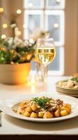 ai généré hiver vacances repas pour dîner fête menu, principale cours de fête plat pour Noël, famille événement, Nouveau année et vacances, Anglais pays nourriture recette photo