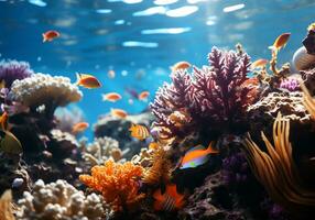 ai généré coloré anémones dans le océan. sous-marin vie. photo