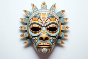 ai généré carnaval masque pour le festival. aztèque traditionnel, cérémonial masque sur blanc Contexte. guerrier masque. tribal totem. parfait pour voyage, art, à thème culturel projet. Voyage souvenir. photo