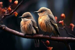 ai généré à plumes beauté une oiseau posant gracieusement sur une arbre branche photo