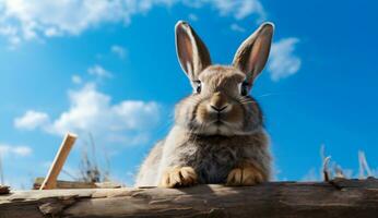 ai généré lapin sur le Contexte de le bleu ciel et le Soleil. photo