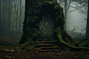 ai généré mystérieux Halloween cimetière dans le forêt. Halloween concept, ai généré photo